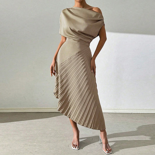 Irregular Slim Dress – Pleated